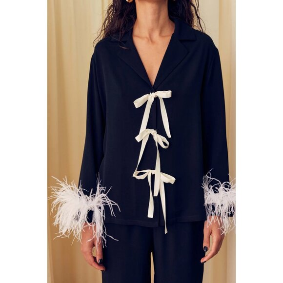 Sleeper Party Pajama Set Bows And Feathers in Black Small New Womens Pants Top - Picture 14 of 17